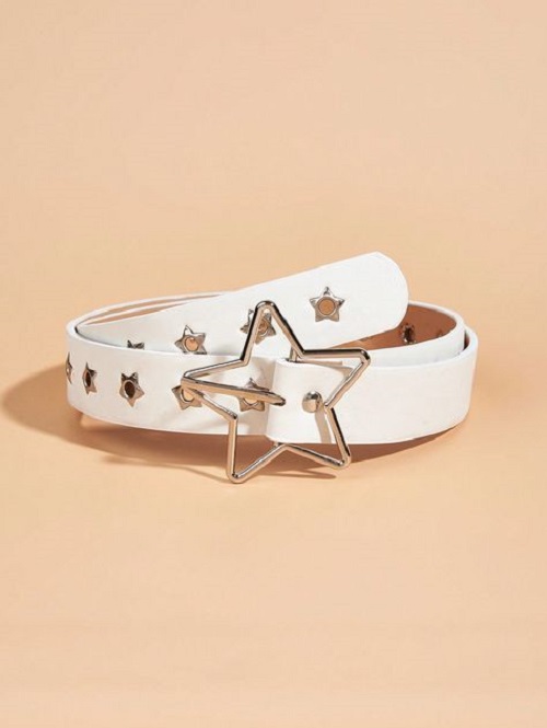 Make a statement with the iconic white studded belt. Complete your ensemble with a touch of rocker chic, blending fashion and function effortlessly.