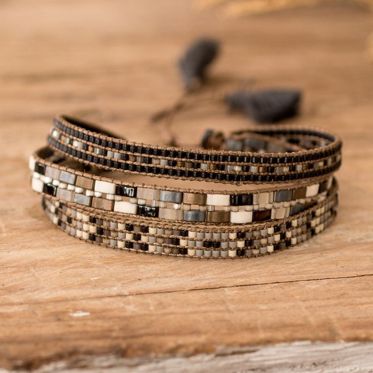 layered leather beaded wrap bracelet